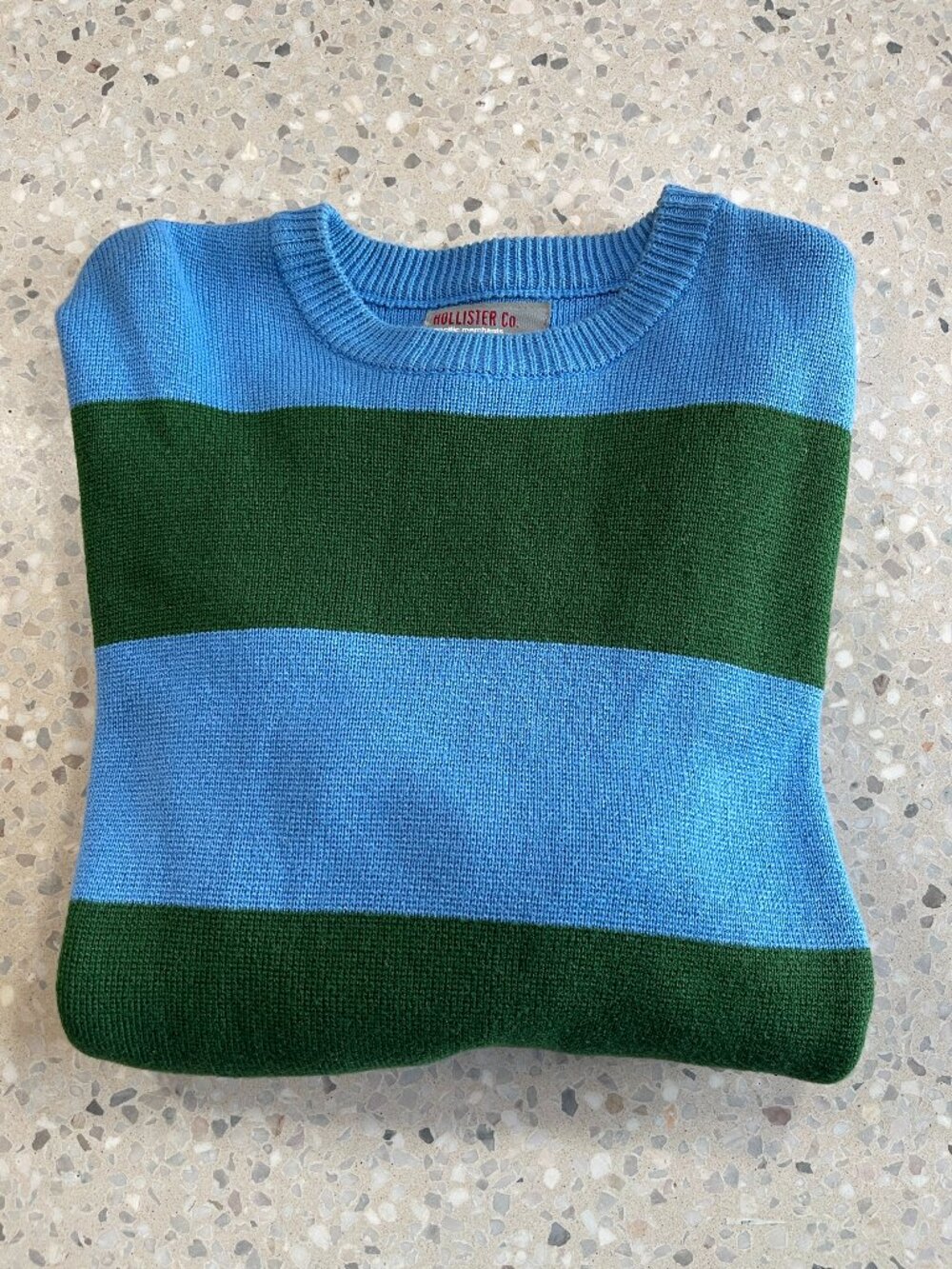 Hollister Co. Pacific Merchants Crewneck Sweater Vintage Blue Green Stripe Small
